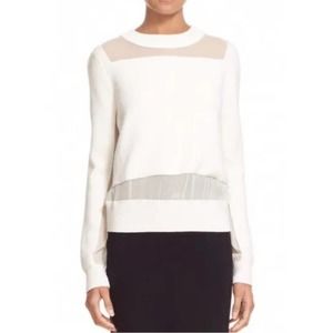 Rag&Bone Cream Crewneck Sweater with Sheer Panels